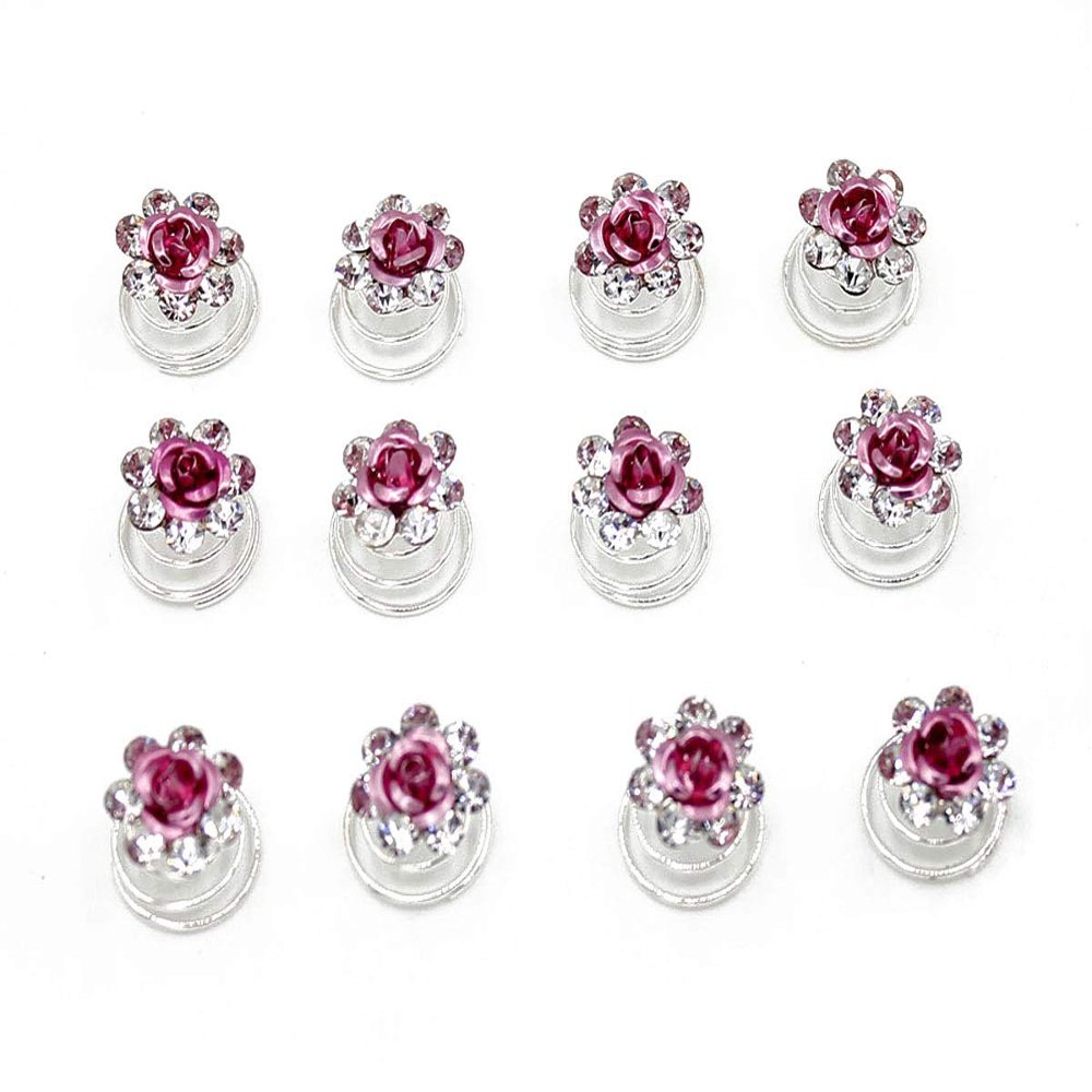 24 Pcs Bridal Wedding Rhinstone Spiral Twist Screw Hair Pins Rose Flower Hair Clips Spiral Bobby Pins Hair Bun Styling Tool Hair Accessories (Pink)