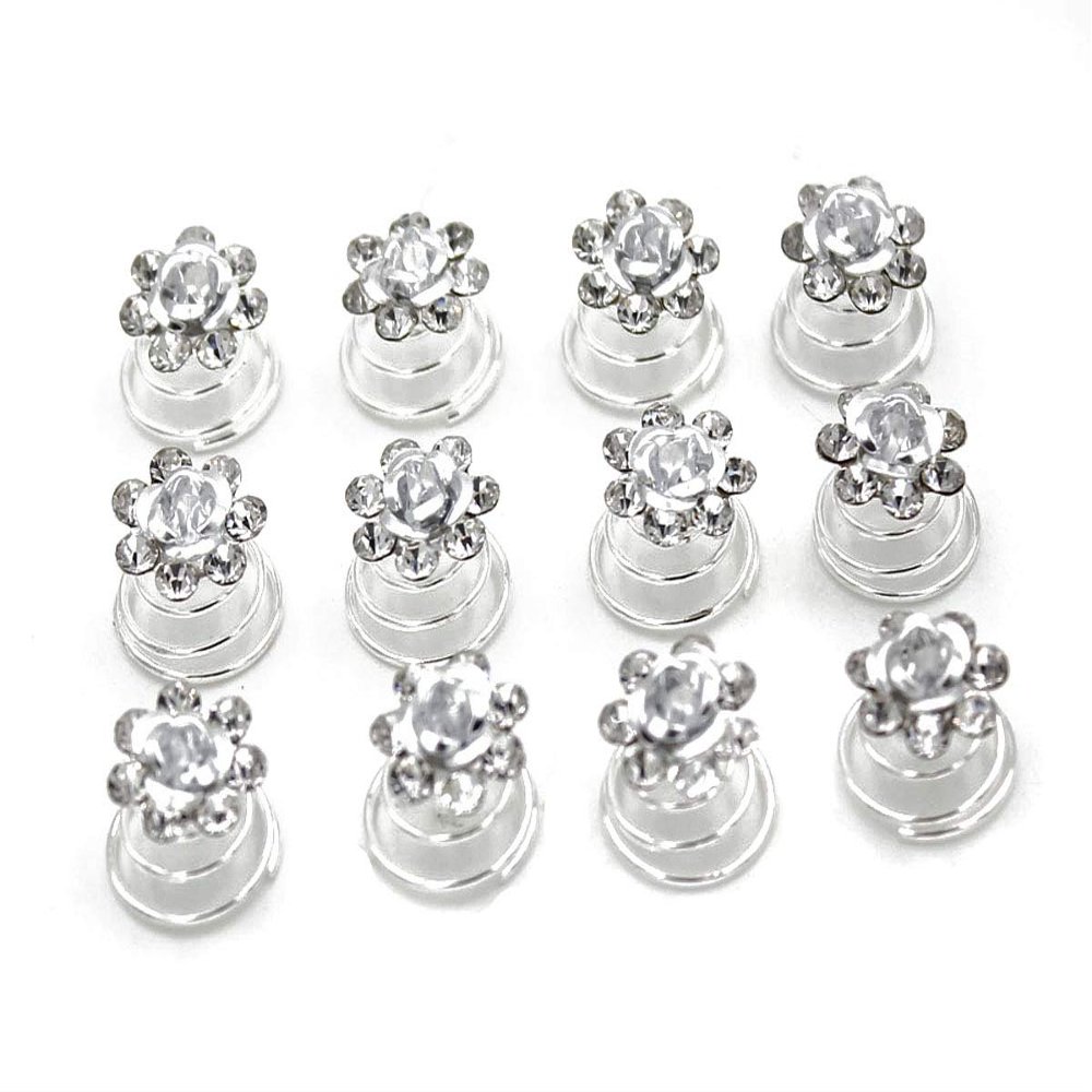 24 Pcs Bridal Wedding Rhinstone Spiral Twist Screw Hair Pins Rose Flower Hair Clips Spiral Bobby Pins Hair Bun Styling Tool Hair Accessories (White)