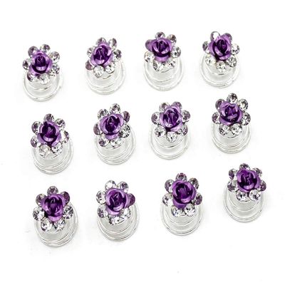 24 Pcs Bridal Wedding Rhinstone Spiral Twist Screw Hair Pins Rose Flower Hair Clips Spiral Bobby Pins Hair Bun Styling Tool Hair Accessories (Purple)