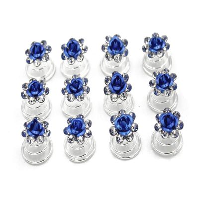 24 Pcs Bridal Wedding Rhinstone Spiral Twist Screw Hair Pins Rose Flower Hair Clips Spiral Bobby Pins Hair Bun Styling Tool Hair Accessories (Blue)