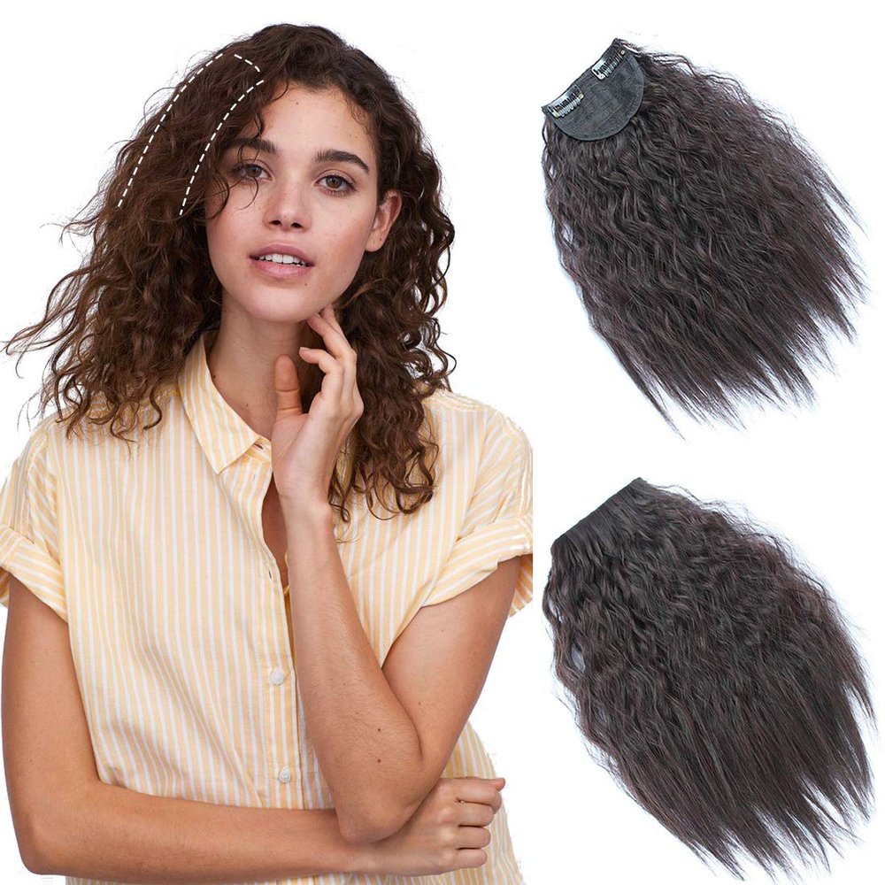 12" Afro Nature Curly Hair Topper Clip in Fluffy Mini 2 Clips Fringe Hairpiece Dark Brown