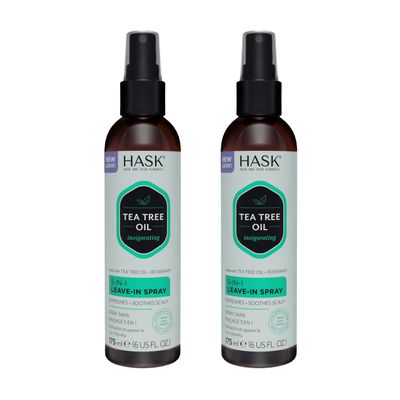 HASK Invigorating TEA TREE OIL 5-in-1 Leave In Conditioner Spray for all hair types, color safe, gluten free, sulfate free, paraben free - TEA TREE 2 PIECE SET