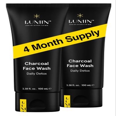 Lumin Charcoal Face Wash for Men, Daily Detox Cleanser, Hydrating Facial Wash w Activated Charcoal, Exfoliates & Unclogs Pores, Oil Control, Refreshing Skincare for Normal & Sensitive Skin, 2 Pack