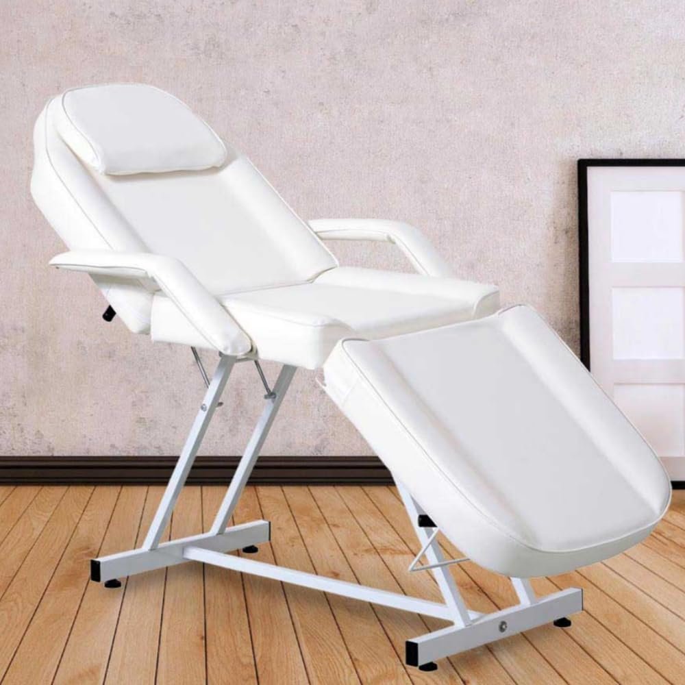 Paddie Professional Massage Bed 3-Section Folding, Adjustable Tattoo Table for Client, 73inch Facial Chair for Esthetician, White