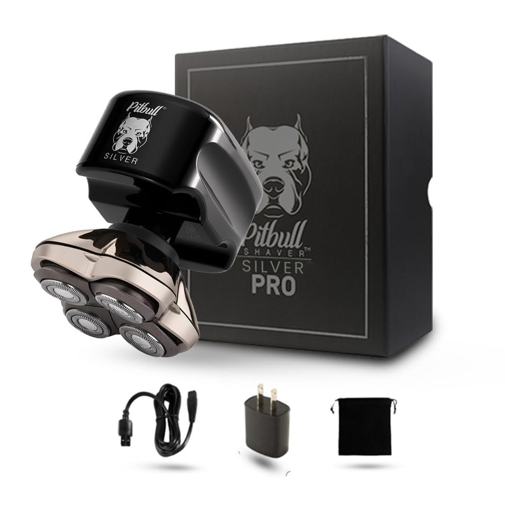 Skull Shaver Pitbull Silver PRO Head & Face Shaver - Premium Cordless Electric Shaver for Wet & Dry Shaving - Ergonomic & Easy-to-Clean Design - Includes Travel Pouch