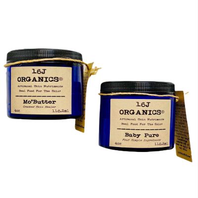 16J Organics - Mom & Baby Moisture Gift Set - Body Butters - 100% Natural Organic - Stretch Mark Treatment and Nontoxic Pure Delicate Sensitive Skin Healing Relief Baby Moisturizer