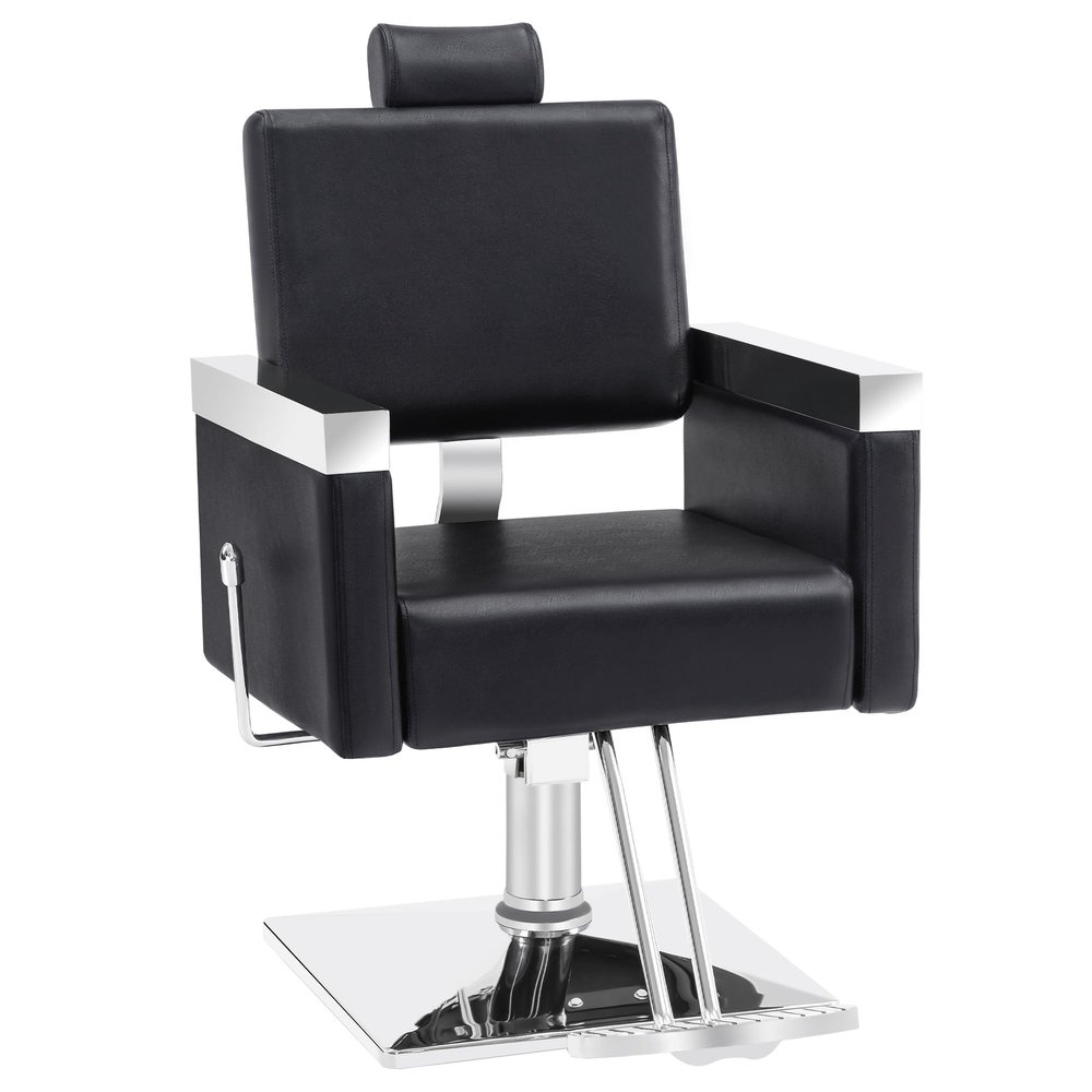 BarberPub Classic Recline Hydraulic Barber Chair Salon Spa Chair Hair Styling Beauty Equipment 3018 (Black)