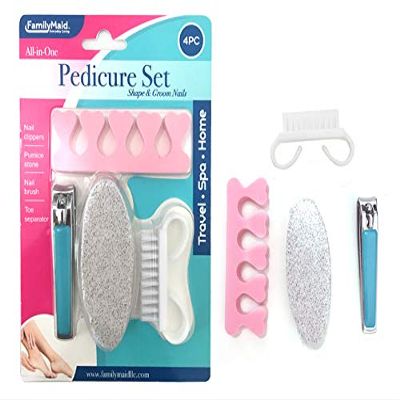 4 pcs Pedicure Set 3.25 inches L Clippers, 3.5 inches L Sponge, Case of 144