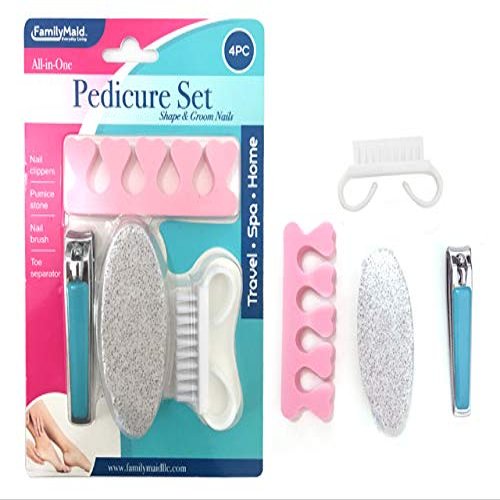 4 pcs Pedicure Set 3.25 inches L Clippers, 3.5 inches L Sponge, Case of 144