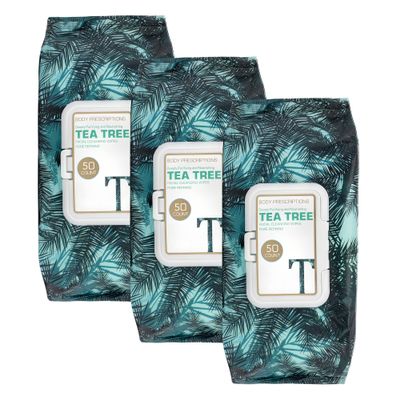Body Prescription Makeup Cleansing Wipes - Gentle and Effective Face Wipes, 50 Count (Pack of 3), Tea-Tree
