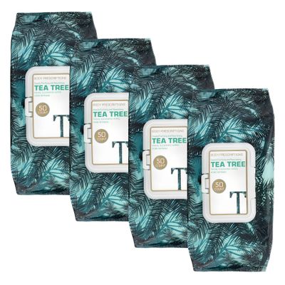 Body Prescription Makeup Cleansing Wipes - Gentle and Effective Face Wipes, 50 Count (Pack of 4), Tea-Tree