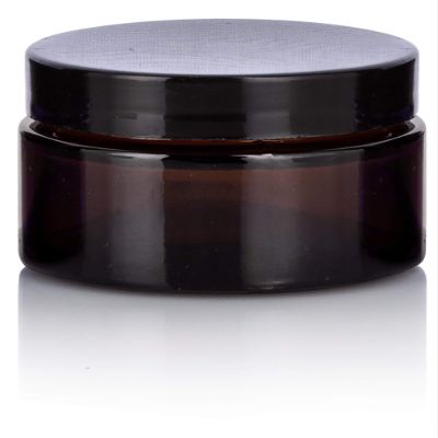 (12 Pack) 1 oz Amber Glass Thick Balm Jar with Black Lined Lid