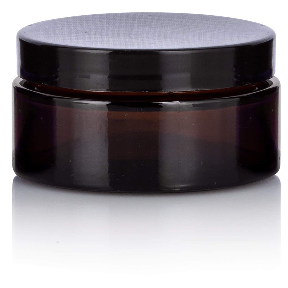 (12 Pack) 1 oz Amber Glass Thick Balm Jar with Black Lined Lid