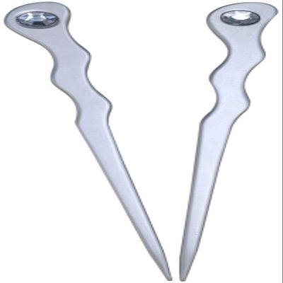 (2) Anodized Aluminum Matte Finished Spiral 6" Hair Sticks with Clear Rhinestones Unbreakable Waterproof Pick Pic Pin Fork (Silver)