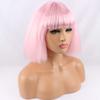 Riyang Women's Cosplay Wig with Full Bangs Short BOB Kinky Straight Hair Heat Resistant Pink view 3