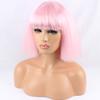 Riyang Women's Cosplay Wig with Full Bangs Short BOB Kinky Straight Hair Heat Resistant Pink view 4