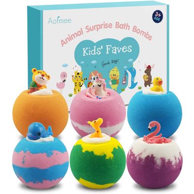 Aofmee Bath Bombs for Kids, Handmade Natural Bath Bombs with Toy Inside, Shea Cocoa Butter Moisturize, Spa Fizzies Bath Bomb Kit, Birthday Christmas Holiday Gifts for Women, Girls, Boys