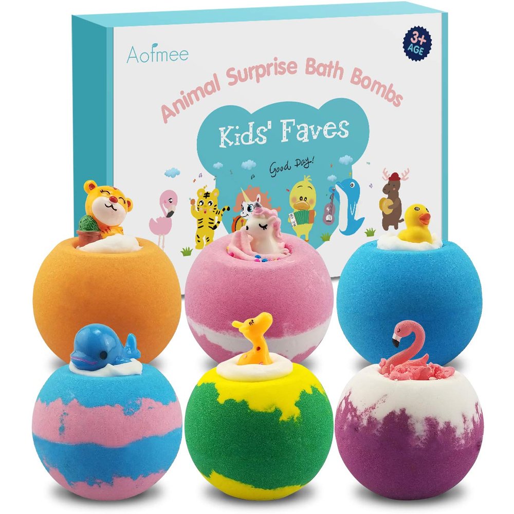 Aofmee Bath Bombs for Kids, Handmade Natural Bath Bombs with Toy Inside, Shea Cocoa Butter Moisturize, Spa Fizzies Bath Bomb Kit, Birthday Christmas Holiday Gifts for Women, Girls, Boys