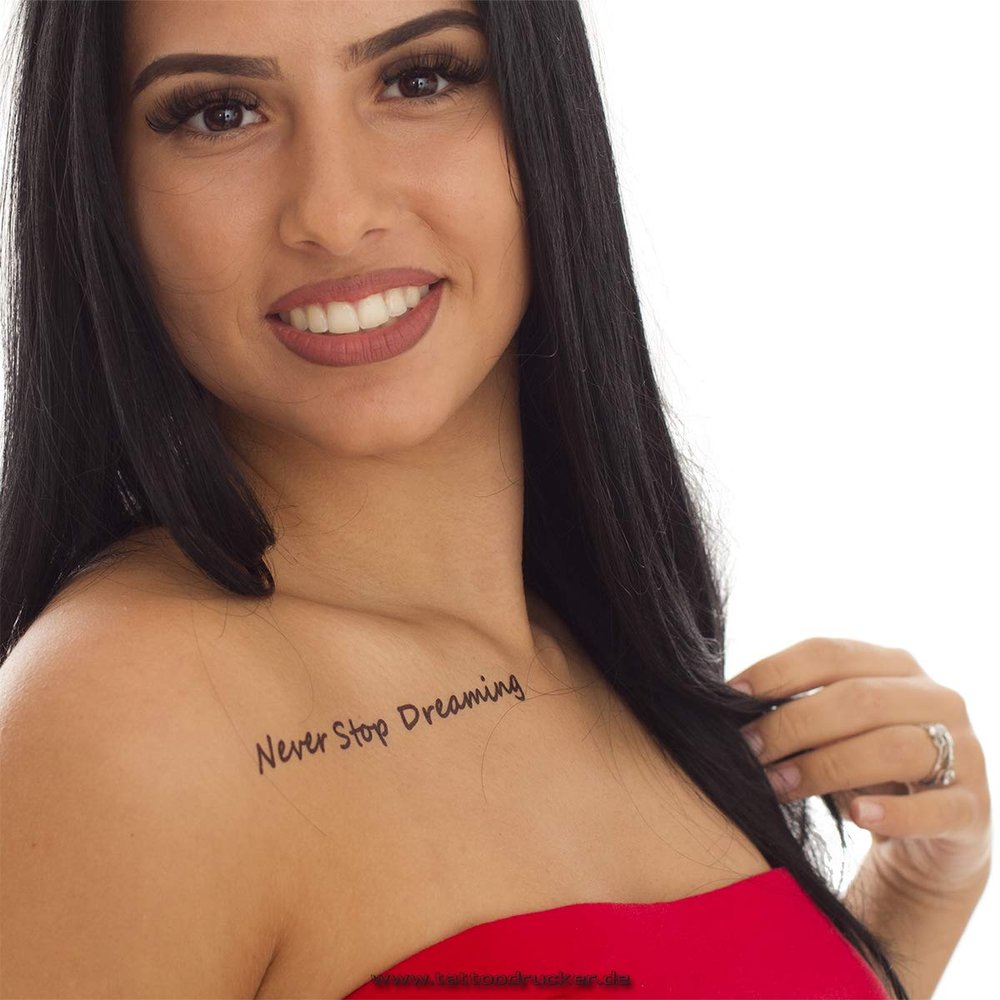 10 x Never Stop Dreaming Tattoo - Lettering in Black - Temporary Skin Tattoo (10