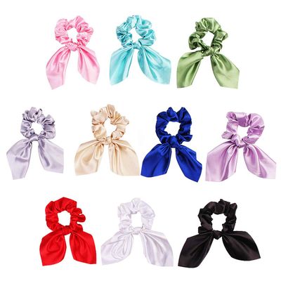 10 Pcs Solid Color Silk Satin Scrunchy Rabbit Ears Hair Ties Hair Scrunchies Soft Elastic Hair Rope Ponytail Holder Women Hair Accessories (Random Color)