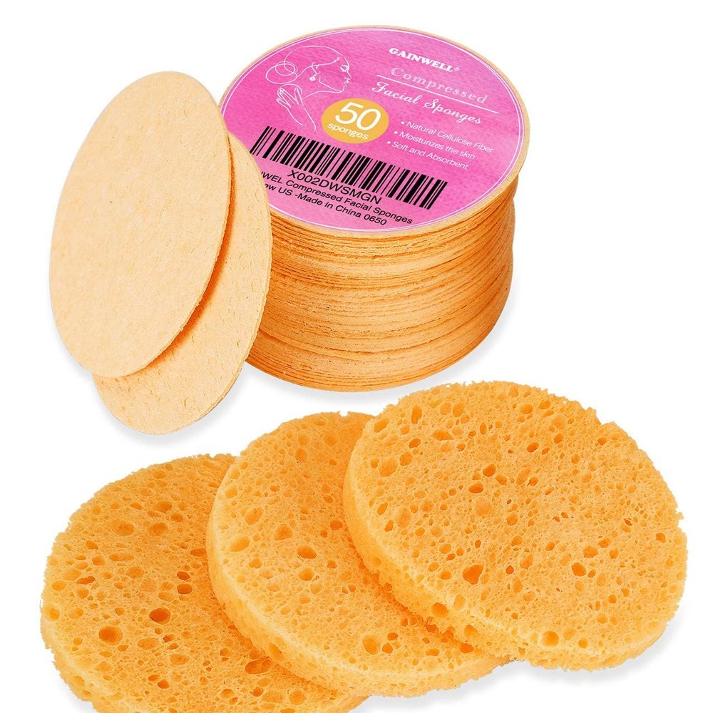 50-Count Compressed, GAINWELL Cellulose, 100% Natural Cosmetic Spa Sponge for Facial Cleansing, Exfoliating Mask, Makeup Removal