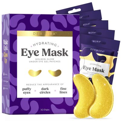 DERMORA Golden Glow Under Eye Patches (30 Pairs Eye Gels) - Rejuvenating Treatment for Dark Circles, Puffy Eyes, Refreshing, Revitalizing, Travel, Wrinkles