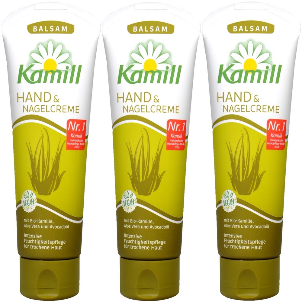Kamill 3x100 ml Hand & Nail Cream BALSAM with BIO CamomileCamomile, Aloe Vera, Avocado Oil and Bisabolol | Germany