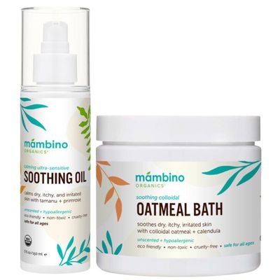 Mambino Organics Calming Skin Set, Oatmeal Bath & Soothing Oil, Unscented