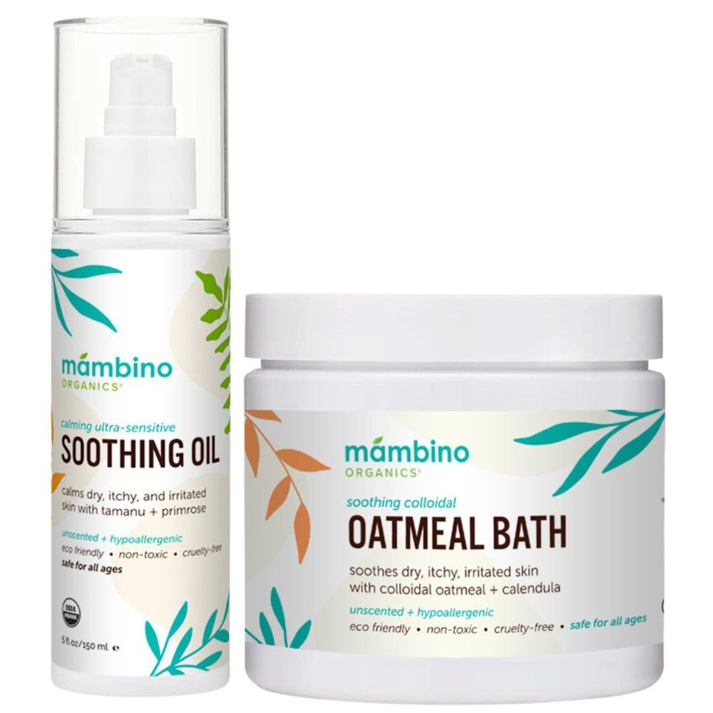 Mambino Organics Calming Skin Set, Oatmeal Bath & Soothing Oil, Unscented