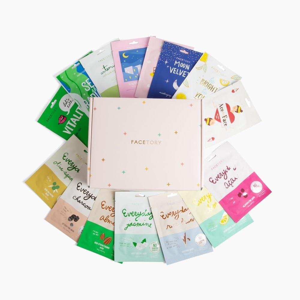 FACETORY K-Beauty Sheet Mask Gift Set 15 Premium Korean Face Masks in Stylish Gift Box | Hydrating, Brightening & Soothing Skincare Variety Pack