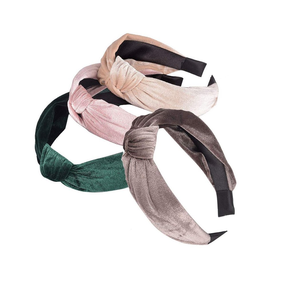 4 Pcs Velvet Cross Knot Wide Turban Headbands Soft Elastic Hair Band Hair Hoop Fashion Headwear Hair Accessories for Women