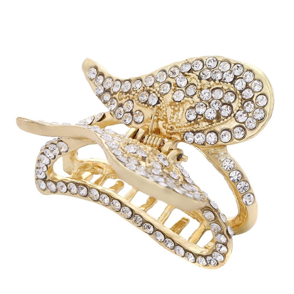 1PC Elegant Butterfly Rhinestone Alloy Hair Claw Clip Bride Wedding Crystal Hair Jaw Clips Hairpin Hair Clamp for Women Lady (Gold)