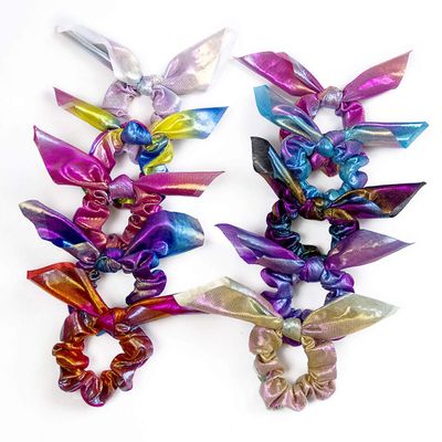 10 Pcs Shiny Hot Stamping Hair Scrunchies Rabbit Ears Elastic Rubber Band Hair Ties Hair Band Hair Rope Ponytail Holder for Thick Hair Woman Hair Accessory (Random Color)