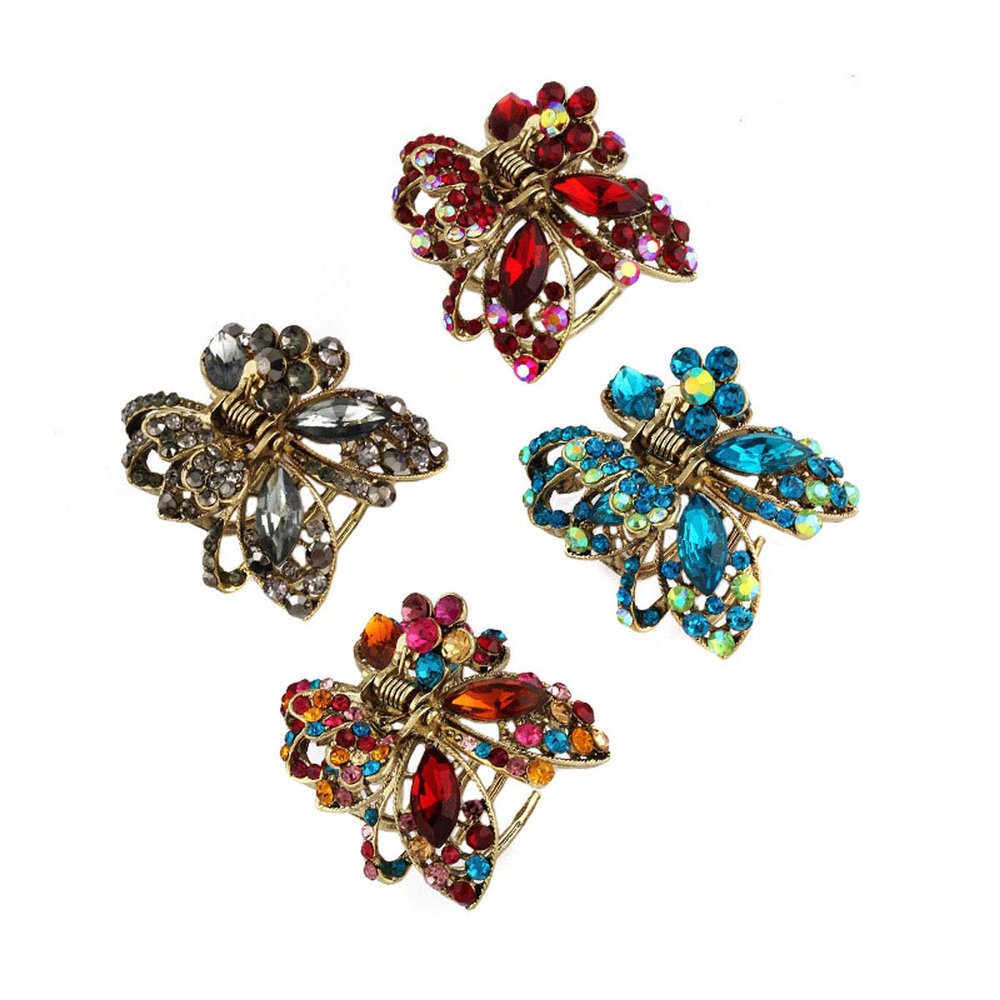 4 Pcs Retro Alloy Butterfly Hair Claw Clips Hair Clamp Elegant Rhinestone Jaw Clips Hair Clips Fashion Woman Hair Accessories