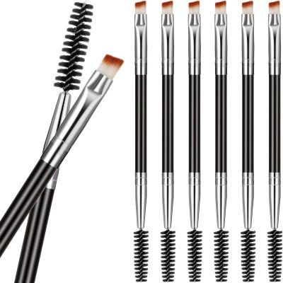 6 Pieces Duo Eyebrow Brush Angled Spoolie Brush Mini Eyelash for Tinting Angled Eyebrow, Fit for Gel and Cream(Silver)