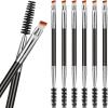 6 Pieces Duo Eyebrow Brush Angled Spoolie Brush Mini Eyelash for Tinting Angled Eyebrow, Fit for Gel and Cream(Silver) view 1