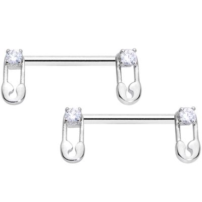 Body Candy 14G Womens Nipplerings Piercing 316L Steel 2Pc Clear Accent Safety Pin Nipple Ring Set 9/16"