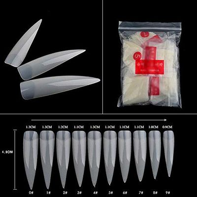 Magik 500-1000 Pcs Coffin Nail Tips Long Square French Fake False Nails Stiletto Nail Clips US (1000 Pack, Full Pointy Nail, Natural)