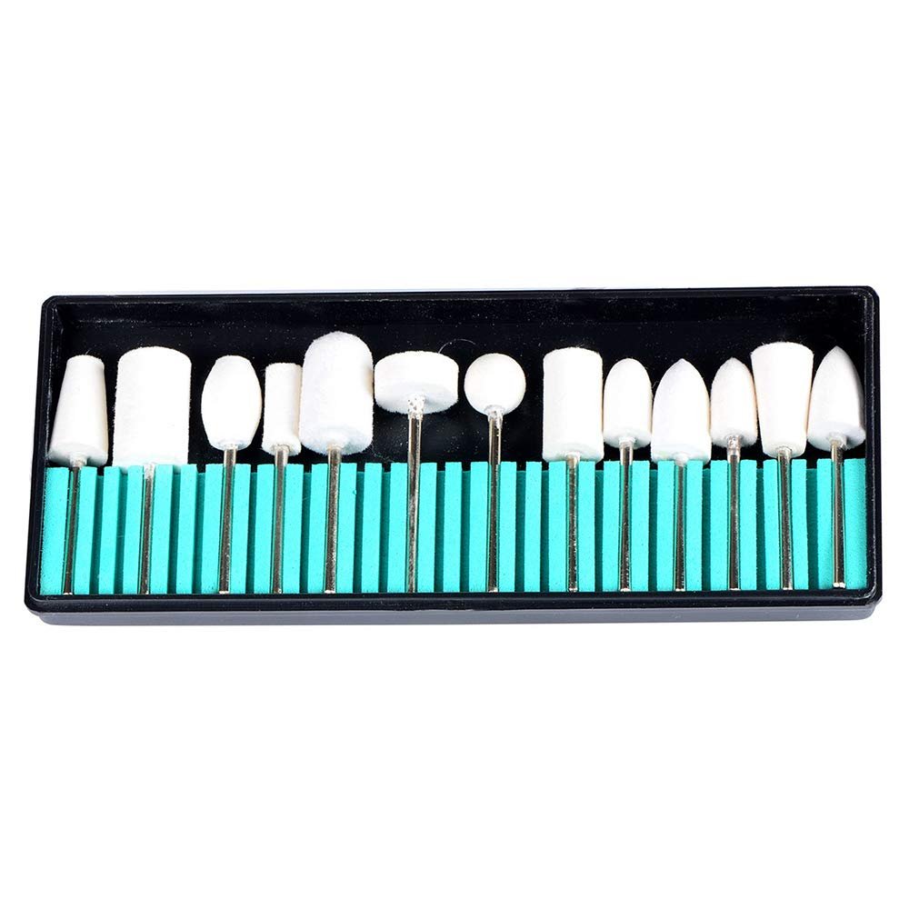 12pcs Nail Drill Bits 3/32 File Buffer Shank Bit Felt-Tipped Rotary Polishing Kit Pedicure Manicure Tools