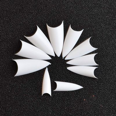 Magik 500-1000 Pcs Coffin Nail Tips Long Square French Fake False Nails Stiletto Nail Clips US (1000 Pack, Half Pointy Nail, White)