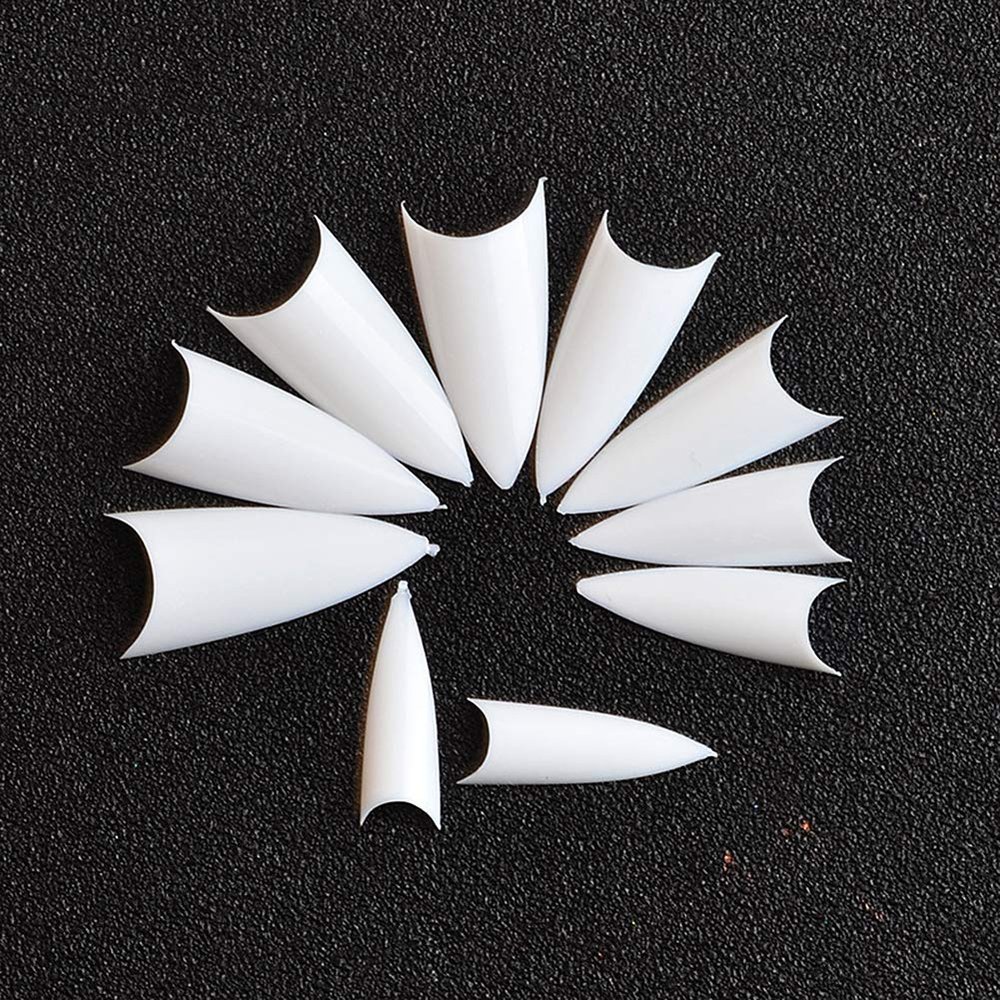 Magik 500-1000 Pcs Coffin Nail Tips Long Square French Fake False Nails Stiletto Nail Clips US (1000 Pack, Half Pointy Nail, White)