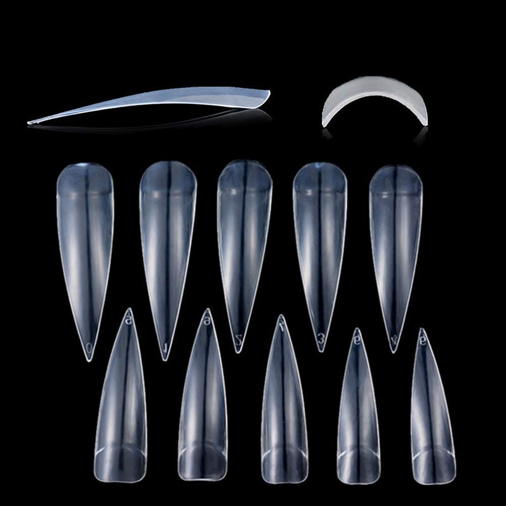 Magik 500-1000 Pcs Coffin Nail Tips Long Square French Fake False Nails Stiletto Nail Clips US (1000 Pack, Full Pointy Nail, Clear)