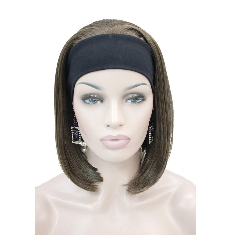 Lydell Short Straight Bob Headband Wig 3/4 wig short half Synthetic hair wig (Light Ash Brown)