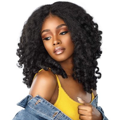 Sensationnel Curls Kinksandco Lace Wig - Money Maker Wide Lace Part Wig with Natural Preplucked Hairline for Natural 3C to 4C Hair Textures (1B OFFBLACK)