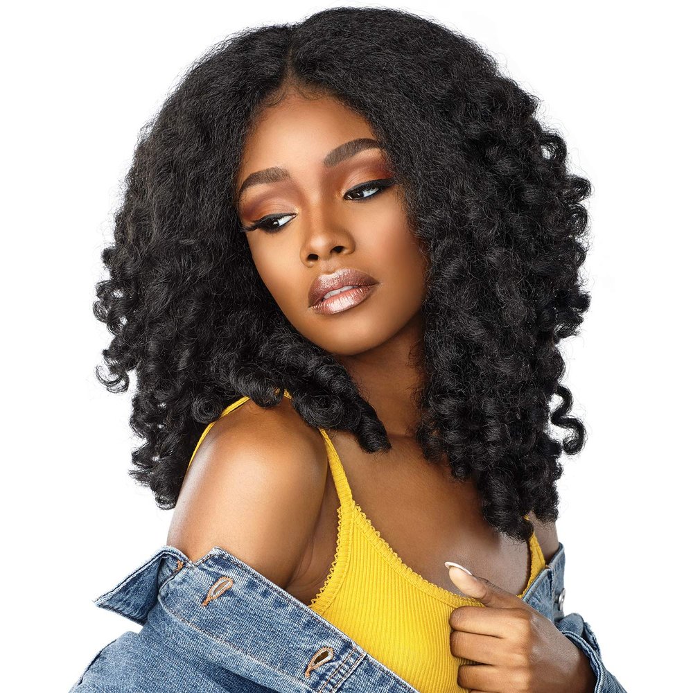 Sensationnel Curls Kinksandco Lace Wig - Money Maker Wide Lace Part Wig with Natural Preplucked Hairline for Natural 3C to 4C Hair Textures (1B OFFBLACK)