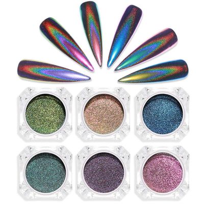 Jutao Holographic Nail Powder Chameleon Peacock Nail Glitter Nail Art Chrome Glitters Laser Rainbow Mirror Effect Nail Art 6x0.3g/Jar (Blue 01-06)