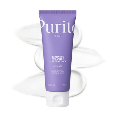 PURITO Luminous Ceramide Sleeping Pack | Overnight Recovery Cream with Five Ceramides for Dry & Sensitive Skin | Ceramide, Hydration Lock | Vegan & Cruelty-Free, Korean Skincare, 100mL / 3.38 fl.oz