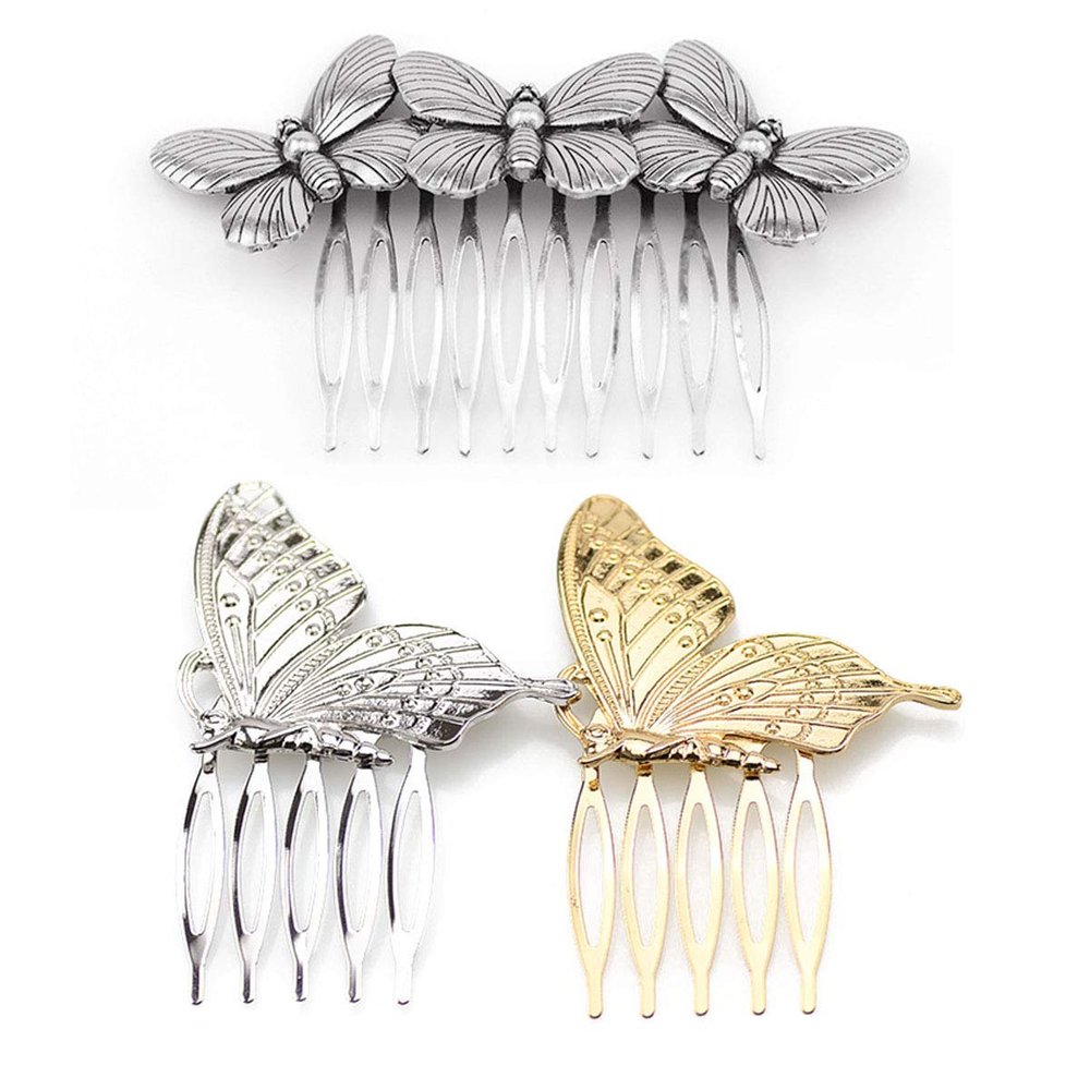 3PCS Butterfly Metal Hair Combs Hair Clip With Teeth Grip Clasp Barrettes Pins for Women Updo Vintage Accessories (B#)