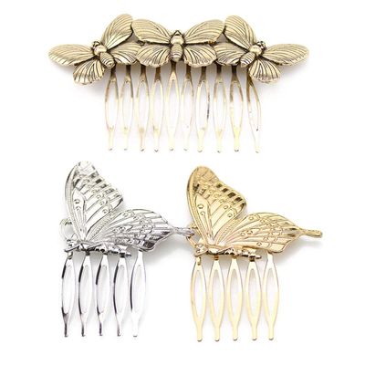 3PCS Butterfly Metal Hair Combs Hair Clip With Teeth Grip Clasp Barrettes Pins for Women Updo Vintage Accessories (A#)