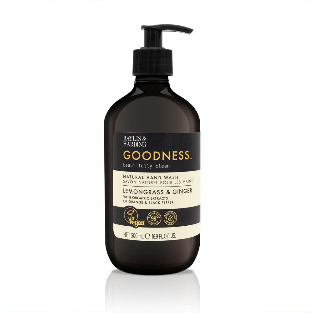 Baylis & Harding Liquid Hand Soap Wash with Dispenser, Goodness, Lemongrass & Ginger, 16.9oz/500ml (3-Pack)
